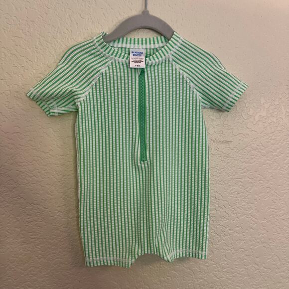 Rugged Butts Green & White Seersucker Striped Romper 3–6M Short Sleeve One-Piece - Picture 3 of 11